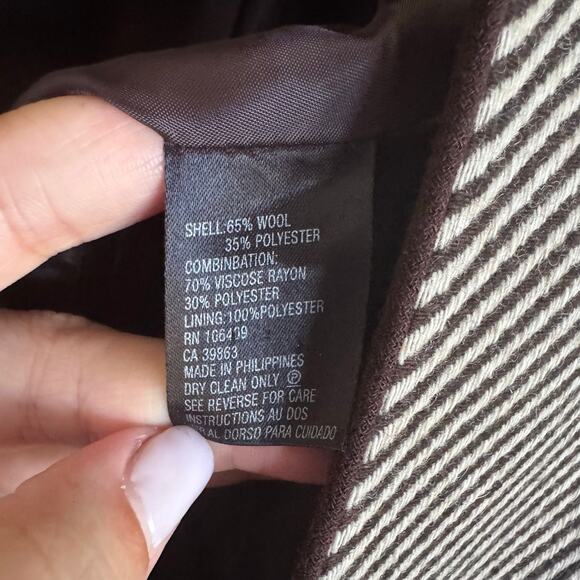 Tahari ASL Brown Cream Herringbone Striped Open Front Blazer Jacket Size 8 - Picture 7 of 9